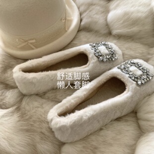 温柔白月光~INS显脚小暖糯毛毛鞋女外穿2026冬韩版舒适瓢鞋雪地靴