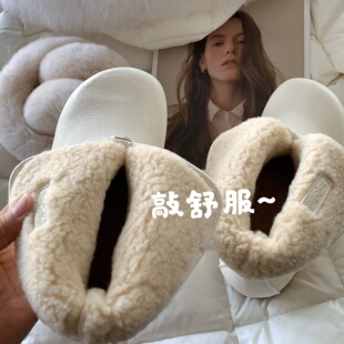 巴斯奶绒绒~韩国INS白色显瘦高级感雪地靴女冬羊羔毛保暖短筒棉鞋