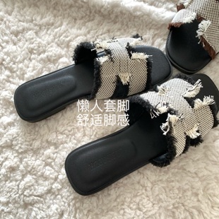养马快乐 INS易梦玲同款 一字凉拖鞋 女2025夏旅游度假流苏沙滩拖鞋