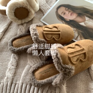 刚需百搭！阿希哥同款勃肯鞋女INS秋冬加厚保暖毛毛鞋包头半拖鞋