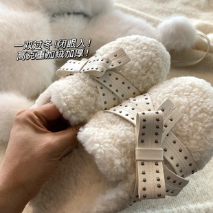 加绒保暖勃肯毛毛鞋 自留推荐 女INS雪地棉靴冬季 加厚包头拖鞋 法式