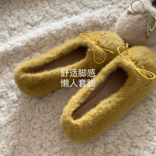 韩版ins女外穿蝴蝶结毛毛鞋