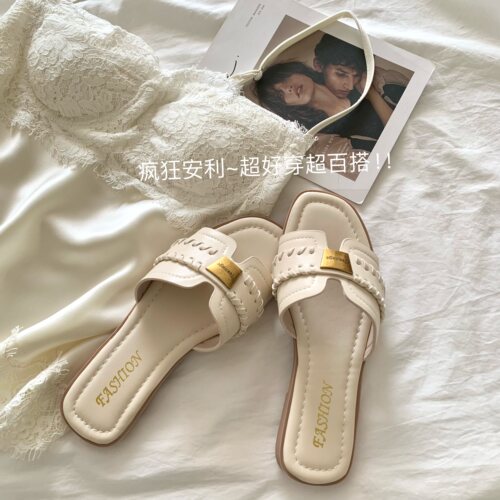 韩版ins女外穿夏季平底一字拖