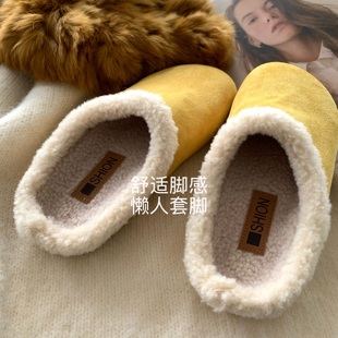 女半拖冬 明媚黄～INS加绒保暖毛毛包头勃肯拖鞋 独美 属于冬日