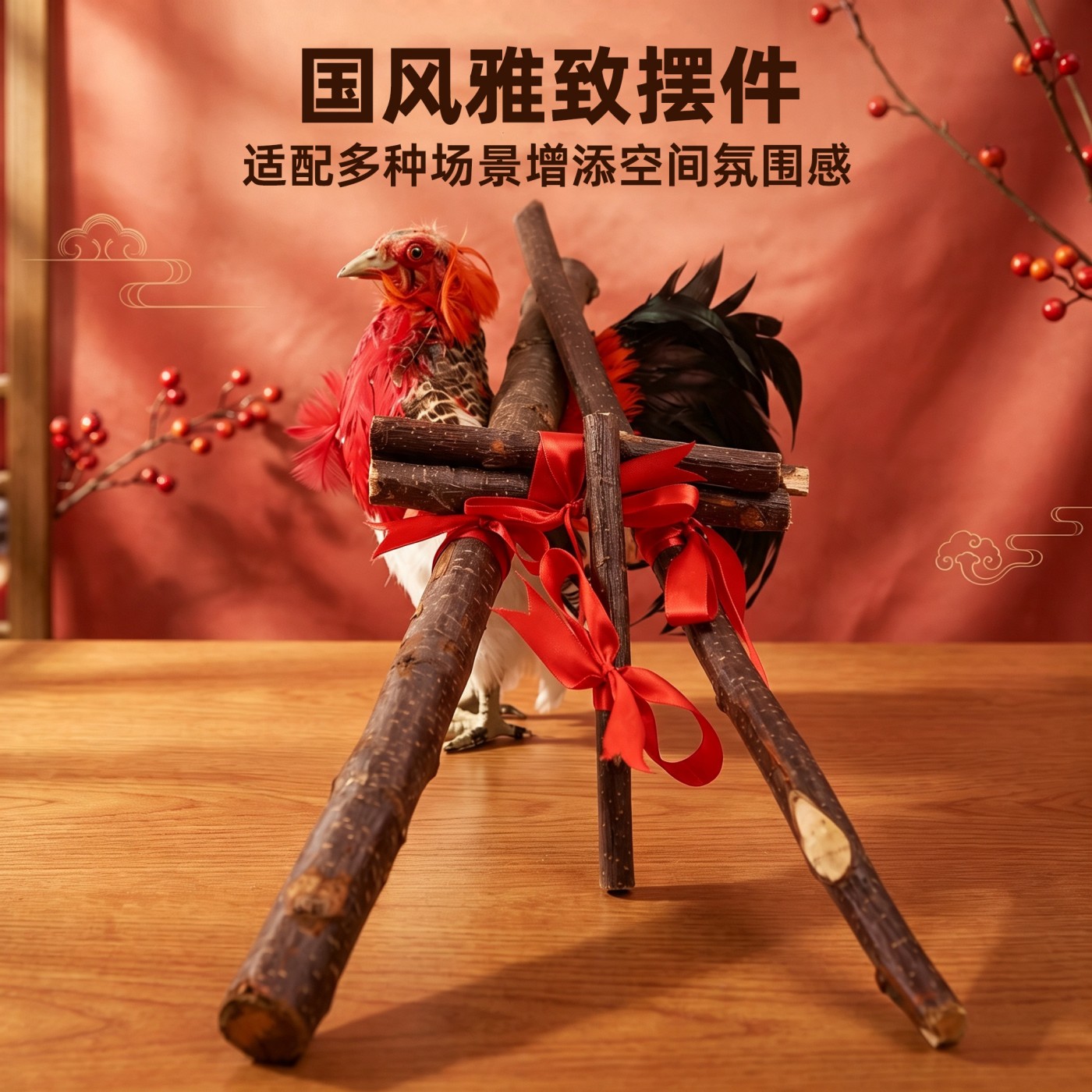 天星木绑红绳摆件文创礼品摆设