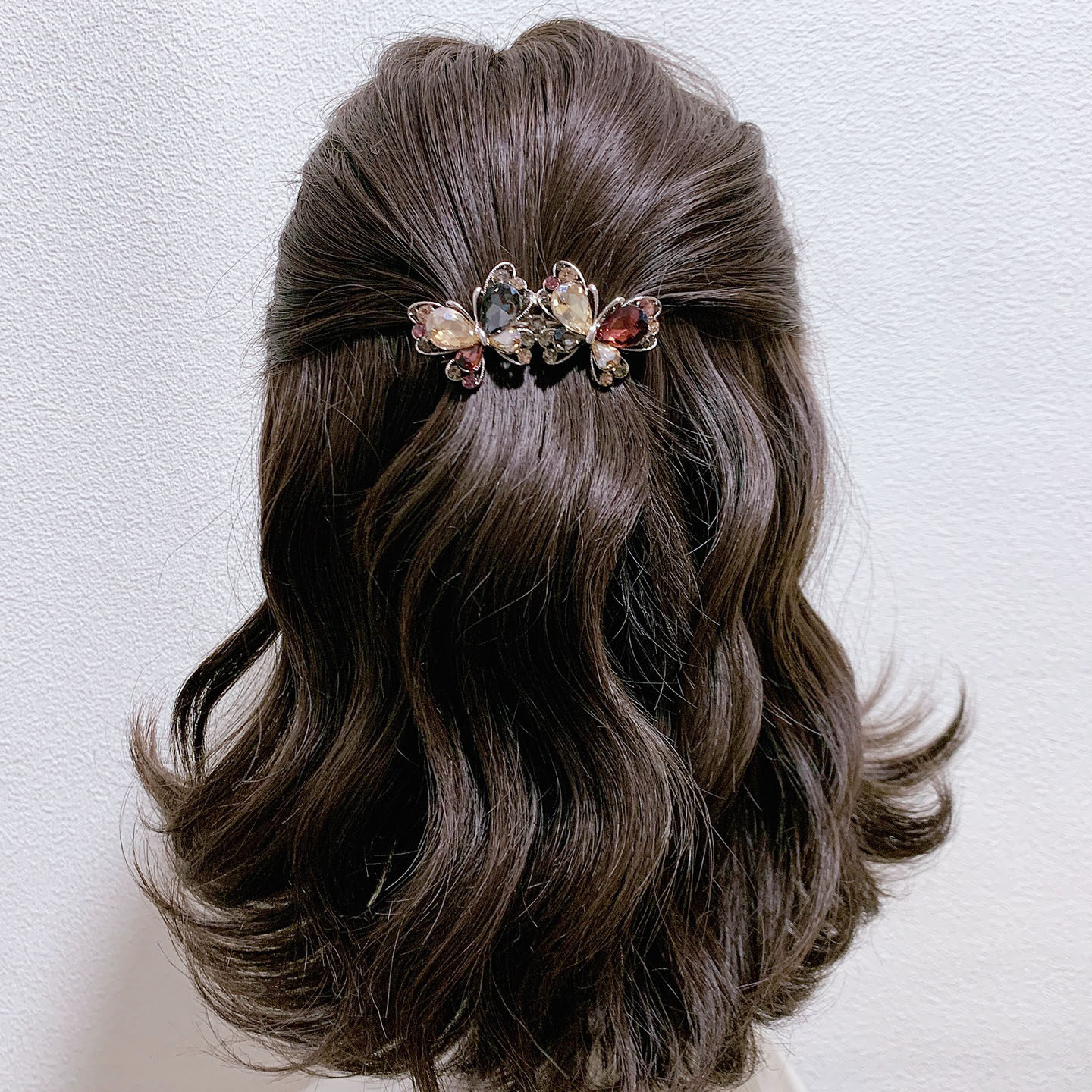气质水钻双蝴蝶发夹小号后脑勺发卡优雅大气半扎发弹簧夹妈妈顶夹