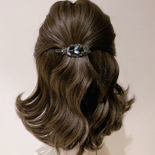 森系复古树叶发夹女时尚简约水钻小号青蛙扣夹气质刘海夹边夹顶夹