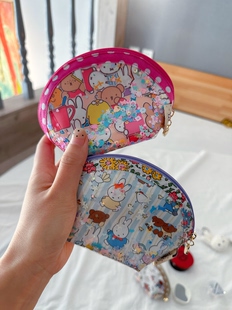 卡通印花米菲兔流沙零钱包手工功能小包贝壳包口红收纳包