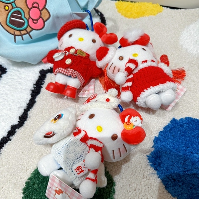 正版新年红纽扣HelloKitty凯蒂猫包挂件卡通毛绒玩偶钥匙扣送礼物