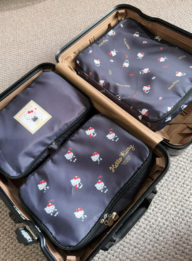 日系可爱卡通kitty旅行袋三件套居家旅行衣物分装收纳袋行李整理