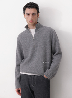 HolyMen ｜140s超细美丽奴纯羊毛半拉链开衫休闲毛衣