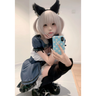 现货秒发 clearstone猫派学院女仆 透明石墨绿色格纹猫咪连衣裙