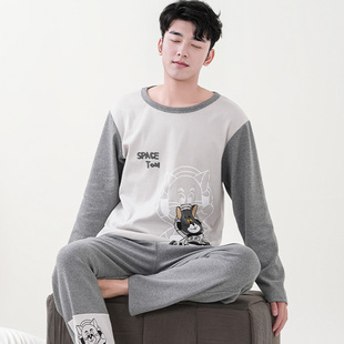 男青少年学生宿舍大童卡通家居服套装 男士 大码 纯棉长袖 睡衣春秋款
