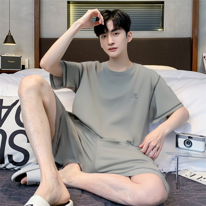 男士睡衣夏季短袖短裤纯棉夏天圆领家居服青少年休闲宽松两件套装