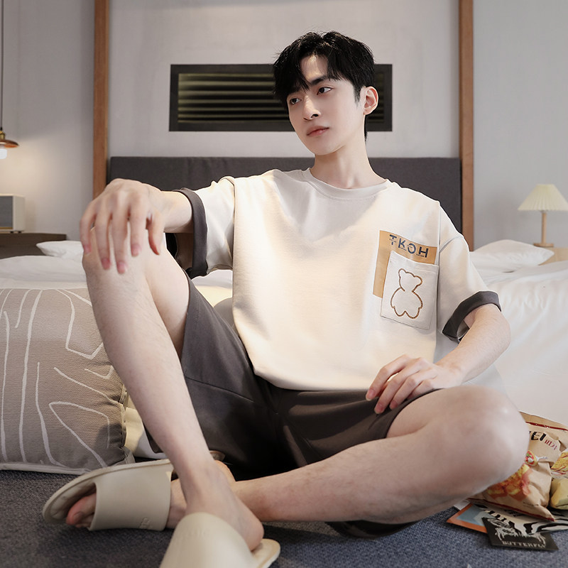 睡衣男士夏季短袖短裤休闲套装夏天男生青少年卡通大码宽松家居服