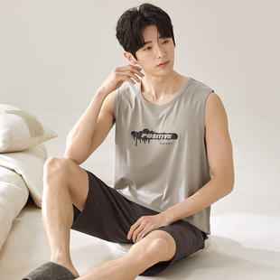 背心短裤 夏季 休闲套装 男式 凉感家居服 莫代尔无袖 夏天薄款 睡衣男士