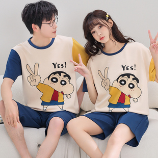 短裤 纯棉短袖 女可爱卡通男士 大码 2024新款 家居服套装 情侣睡衣夏季