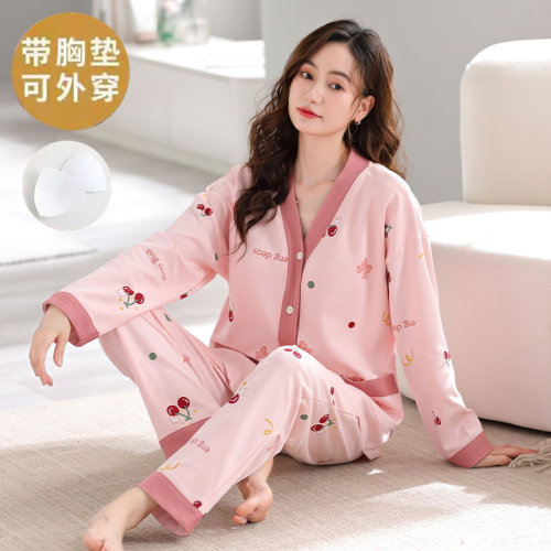 带胸垫纯棉和服睡衣套装可外穿
