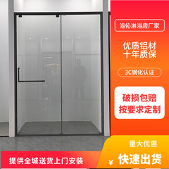 网红定制极窄一字型防爆玻璃卫生间推拉门浴室隔断干湿分离淋浴房