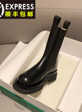 mona同款真皮内增高马丁靴女厚底切尔西靴显瘦英伦风烟筒中筒靴子