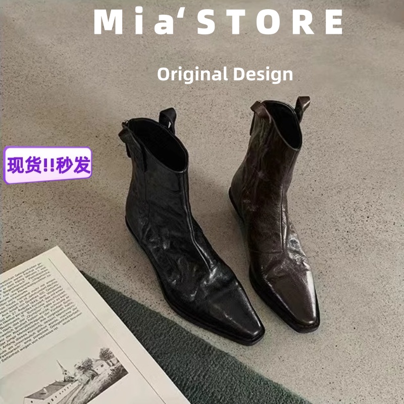 新款真皮复古V口西部切尔西短靴