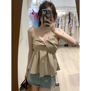 扭結(jié)設(shè)計(jì)感不規(guī)則吊帶背心女裝 辣妹小眾褶皺短款 上衣別致小衫 夏季