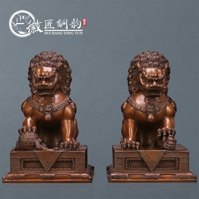 纯紫铜故宫对狮 王府狮纯铜狮子摆 故宫纪念品镇宅风水
