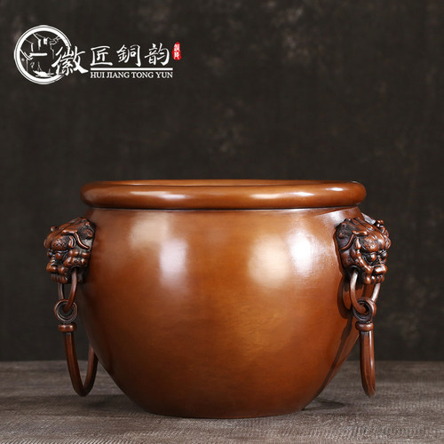 徽匠铜韵故宫狮首缸盘香薰炉摆件