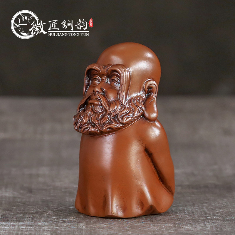 紫铜錾刻萌版达摩纯手工家居摆件