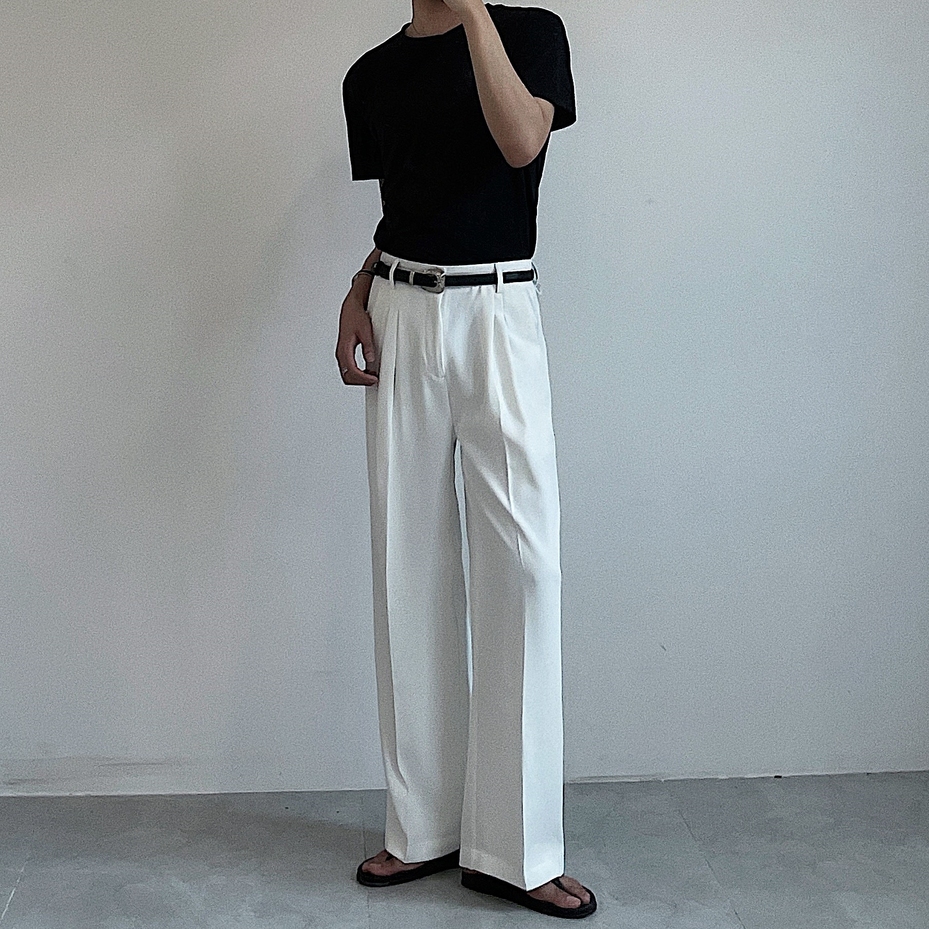 黑沧社/垂坠感白西裤男高级感微喇叭长裤免烫直筒cleanfit阔腿裤