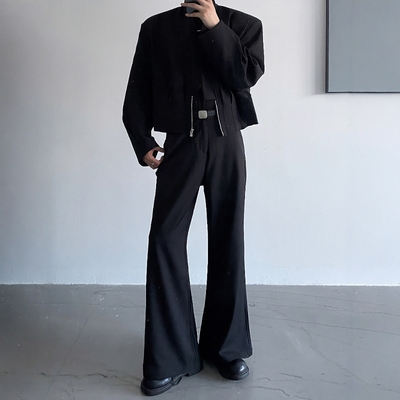 黑沧社/高级感宽松黑色微喇叭西裤男垂坠感显高cleanfit裤子堆积