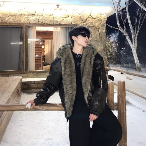 黑沧社/小众设计感双面穿cleanfit座山雕外套男冬季皮草貂毛大衣