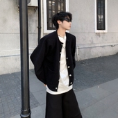 黑沧社 小香风垫肩外套男秋冬时髦轻奢休闲夹克毛衫 美式 无领短款