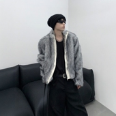 黑沧社 轻奢加厚立领灰色貂毛外套男冬季 高级cleanfit仿皮草大衣