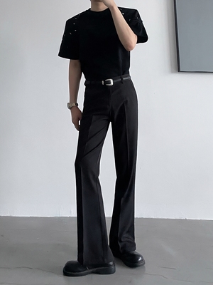 黑沧社/自制高街修身微喇叭西裤男垂坠感高级感堆积cleanfit长裤