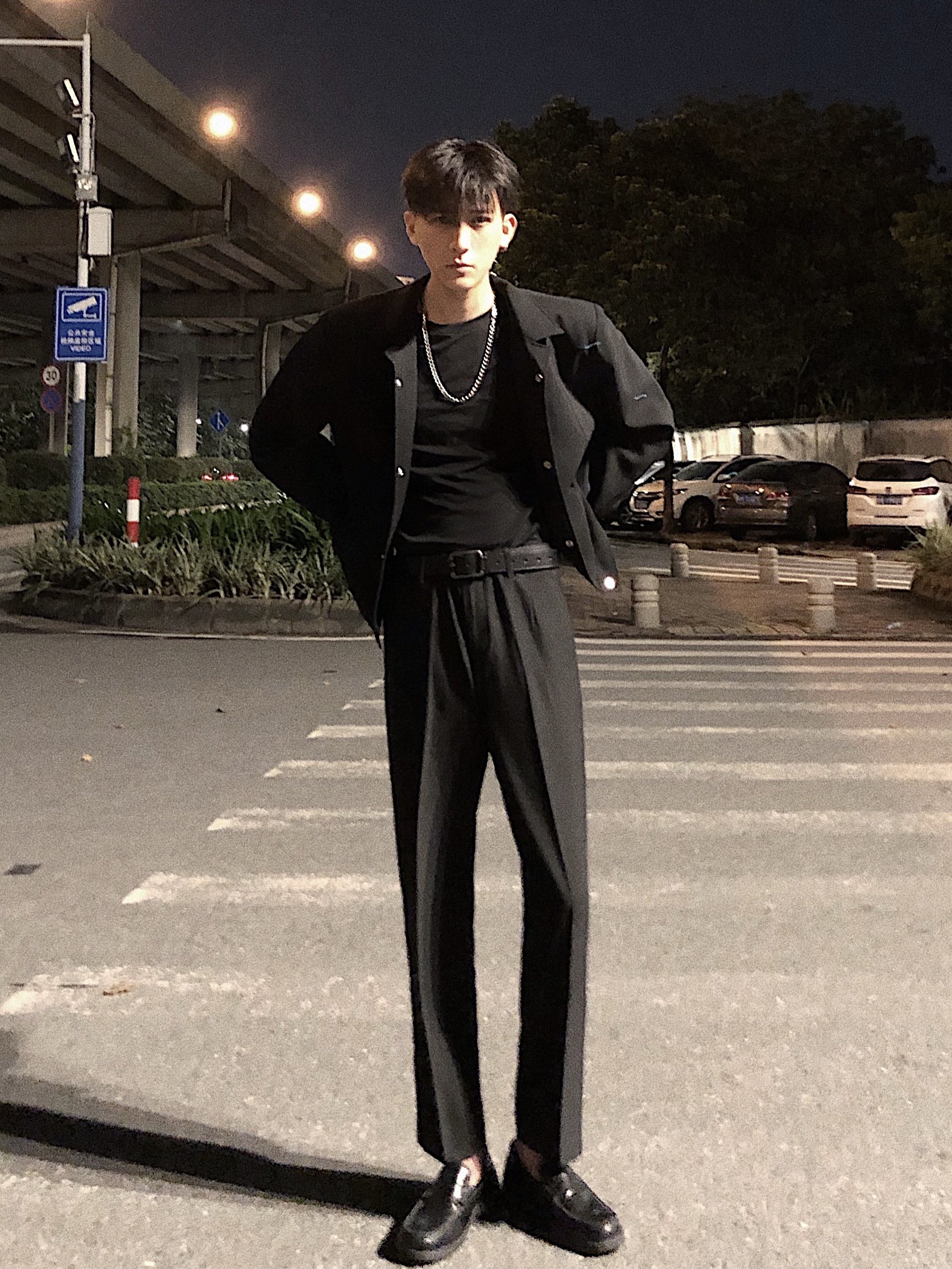 黑沧社/痞帅垂坠感直筒黑色西裤