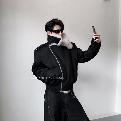 黑沧社/轻奢加厚冬季大毛领座山雕外套男高级感夹棉cleanfit棉服