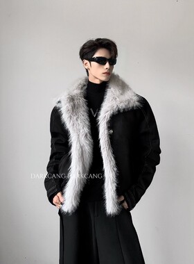 黑沧社/轻奢大毛领cleanfit座山雕外套男冬季加厚加绒夹克棉服潮