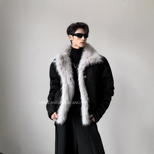 黑沧社/轻奢大毛领cleanfit座山雕外套男冬季加厚加绒夹克棉服潮