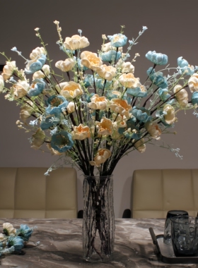 高级客厅餐厅仿真花束餐桌装饰杜鹃粉蝶花假花瓶套装乔迁新居摆件