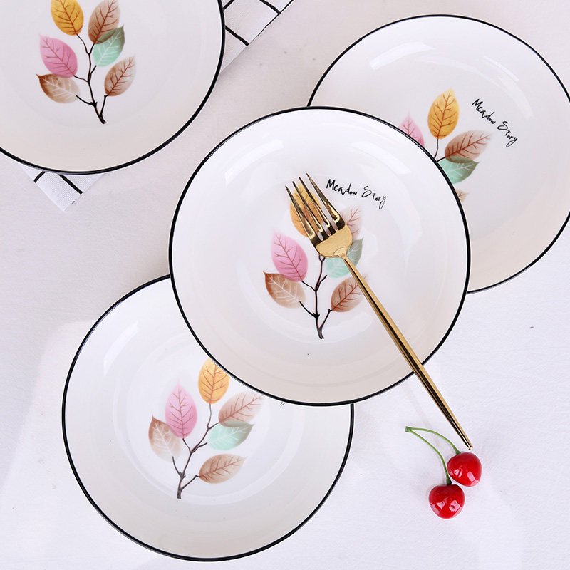 水果盘子北欧菜盘陶瓷家用餐具套装日式个性菜盘子碟子10个圆形