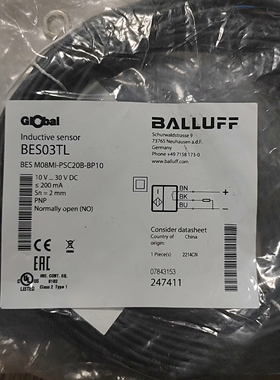 巴鲁夫BES03TL接近开关原装正品，型号BES M08MI-PSC20B-BP10。