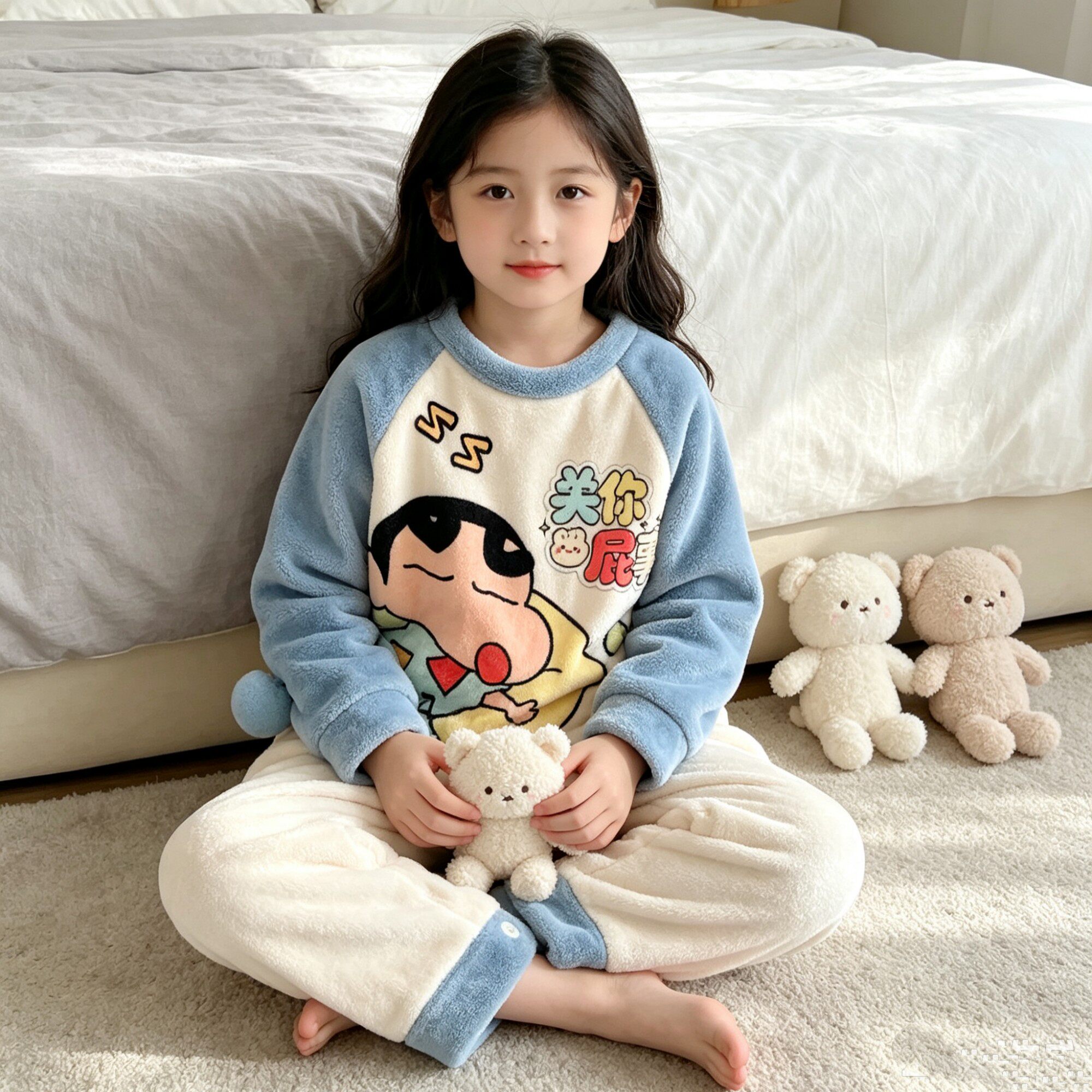 女童秋冬款珊瑚绒加厚开衫大草莓防踢法兰绒儿童冬季衣服连体睡衣