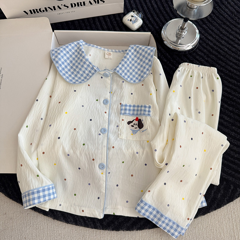 春秋季长袖云朵棉纽扣一年级公主款冬天空调服休闲款儿童睡衣女孩