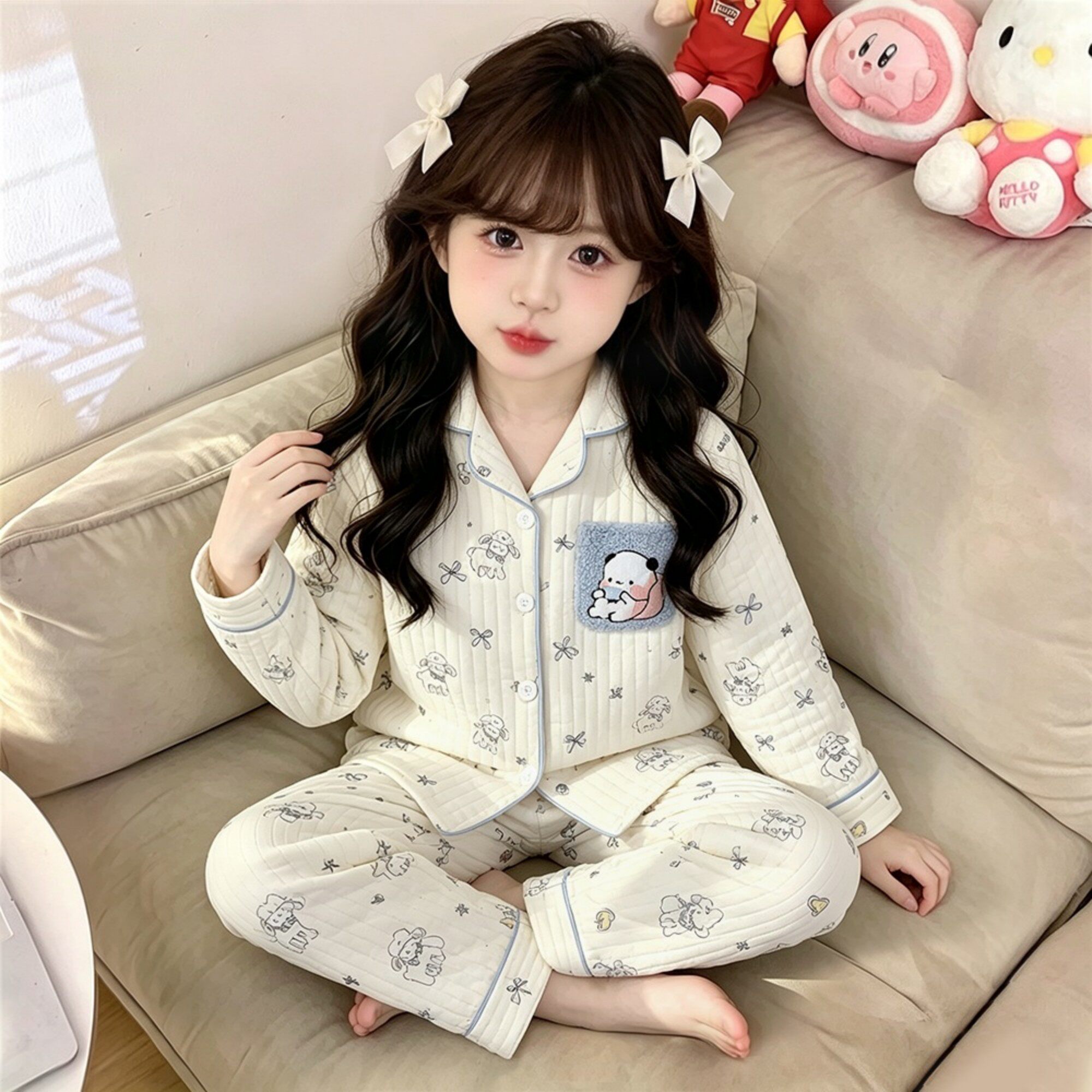 女童睡衣七秋冬款冬季秋冬款夹层加厚法兰绒动漫图案姐弟十三周岁