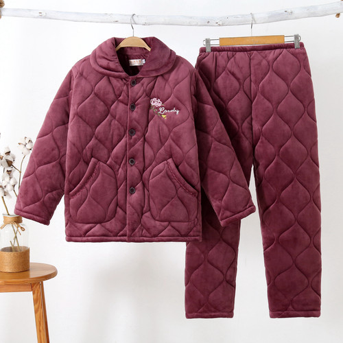 女冬中老年夹棉加肥大码睡衣套装