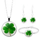 幸运四叶草时光宝石项链套装 欧美配饰银色手链耳环女饰品套装