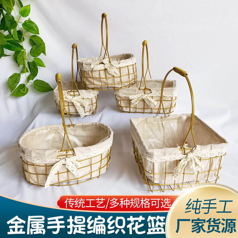 厂家铁艺麻布花篮物伴手礼铁艺编织花艺插花节日花篮喜铺资材
