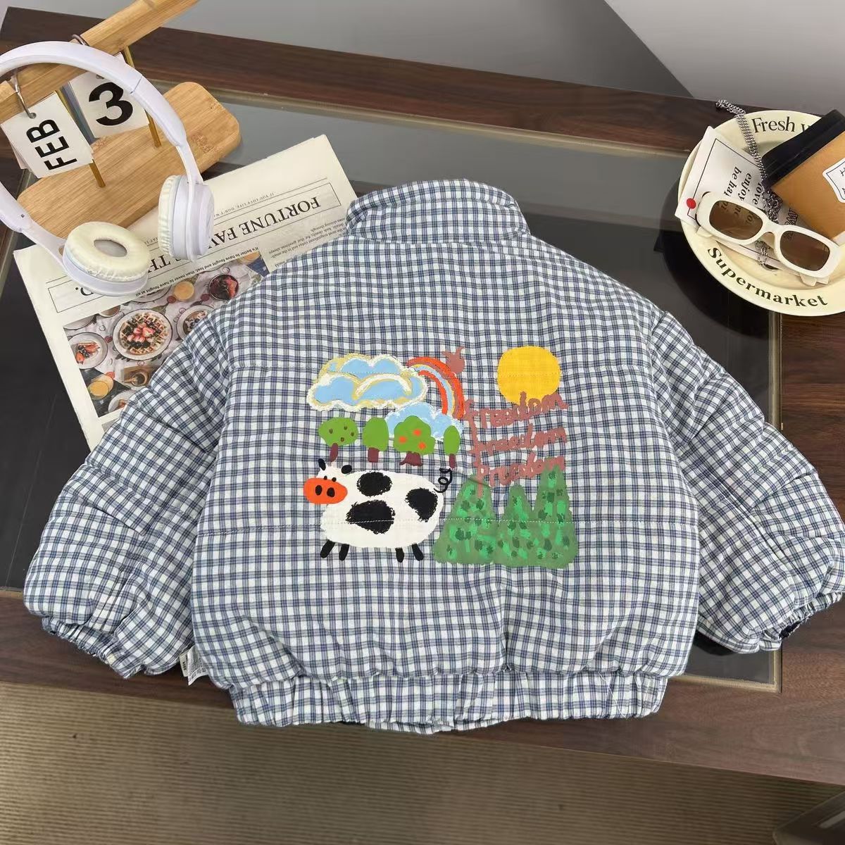 慕小橙男童冬装外套2025新款男宝宝冬季加绒棉服小童加厚格子棉衣