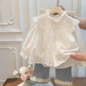 女宝宝时尚 慕小橙女童长袖 新款 春季 衬衣洋气儿童休闲上衣 刺绣衬衫